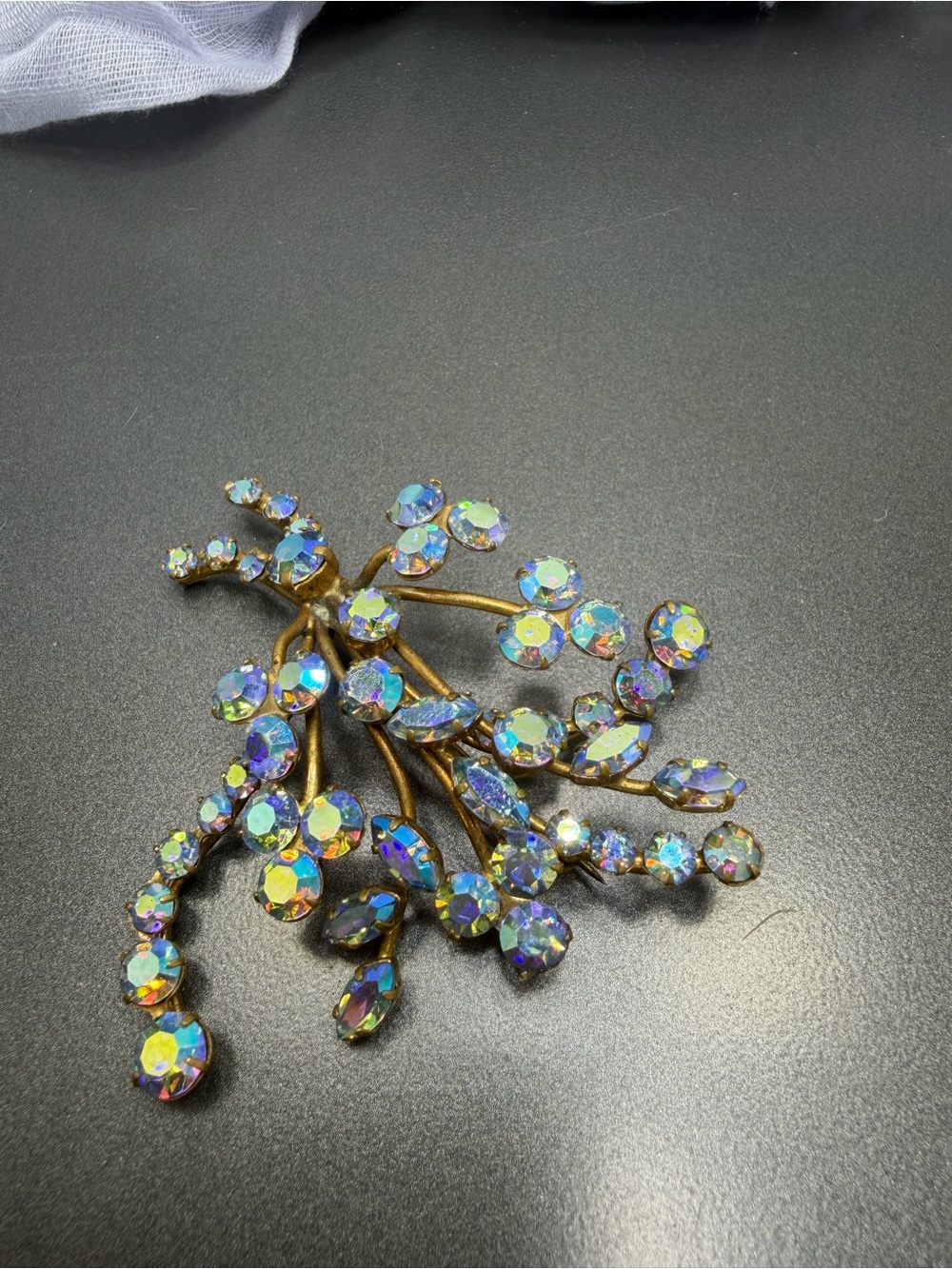 Vintage Czech Glass  Crystal Branch Brooch - Iridescent Blue